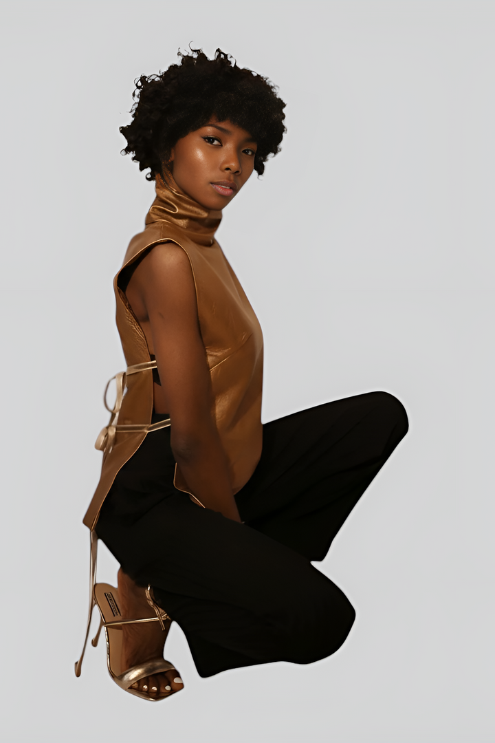 Coating Goat Gold Genuine Leather Blouse