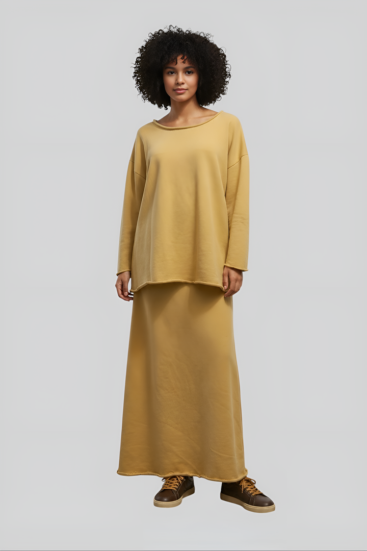 Cotton A-Line Skirt & Oversized Blouse