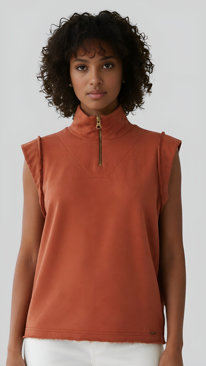 Organic Cotton Mock-Neck Sleeveless Top