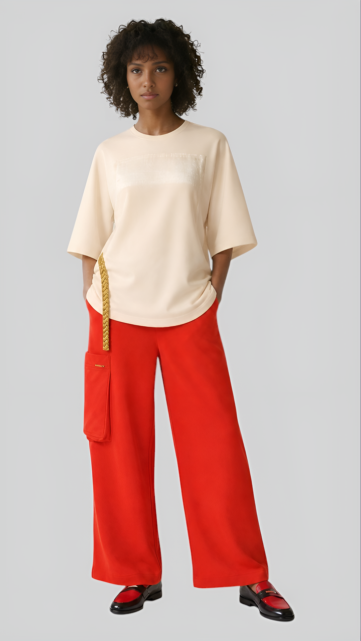 Golden Metallic Braid Trimmed Cotton Elastane Top