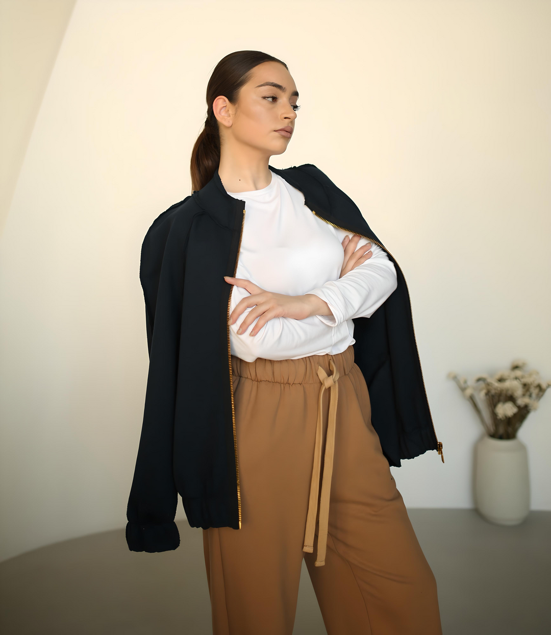 Blue oversized bomber jacket for women in heavy cotton - Baleni
