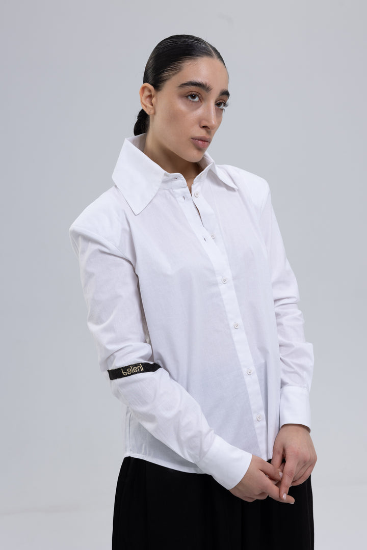 Oversized cotton shirt with wide pointed collar