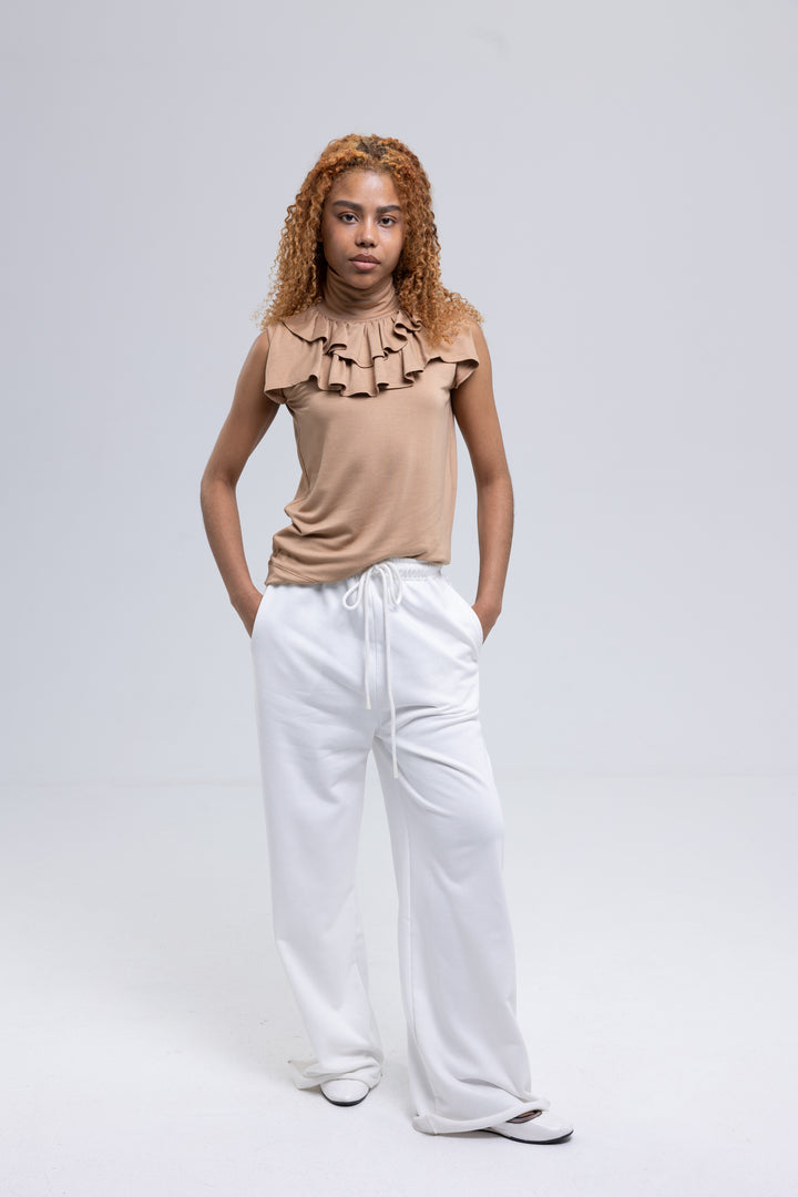 Pink sleeveless ruffle top with high neck - Baleni