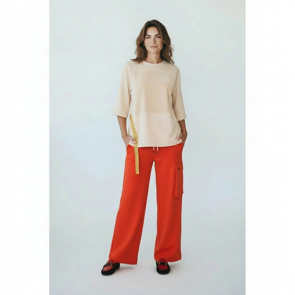 Crimson red wide-leg cargo sweatpants for women