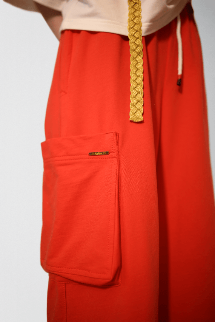 Red French terry cargo sweatpants made in Armenia