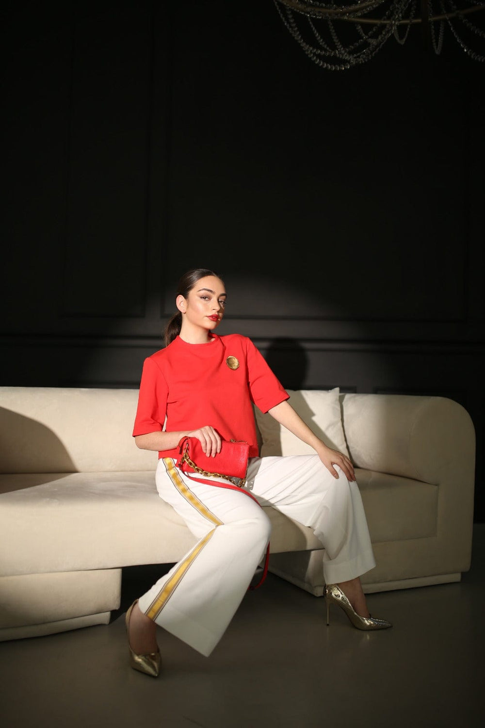 Women's red boxy crew neck t-shirt by Baleni