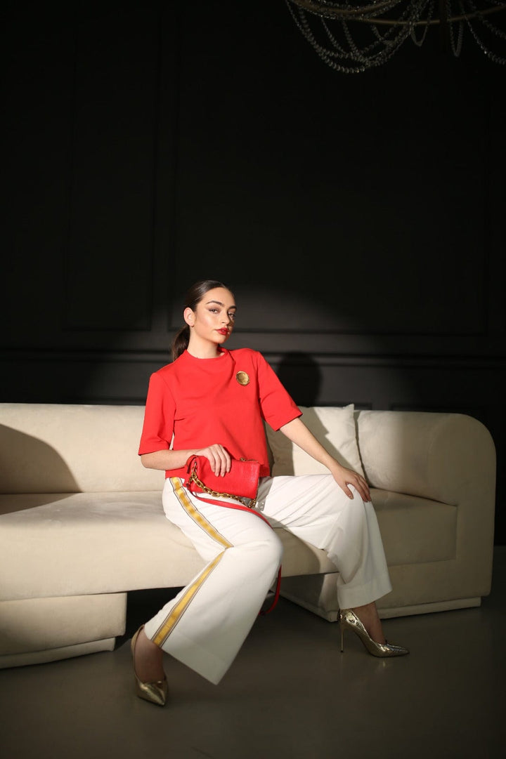 Women's red boxy crew neck t-shirt by Baleni