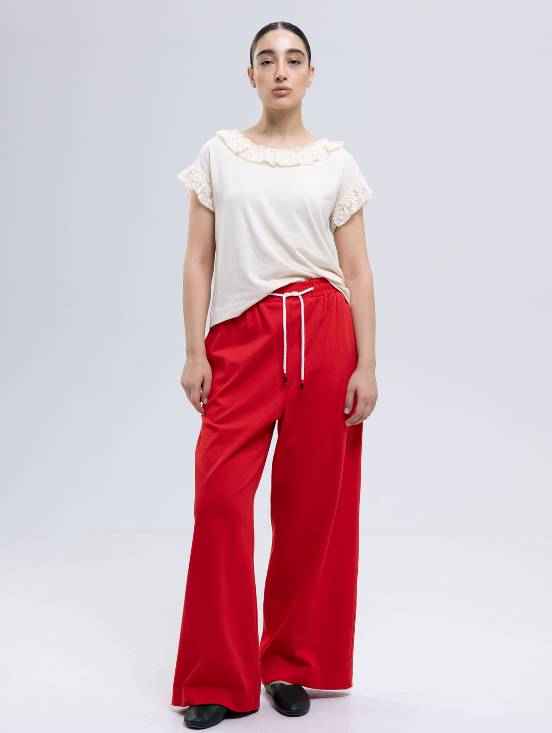 Crimson red wide-leg sweatpants for women