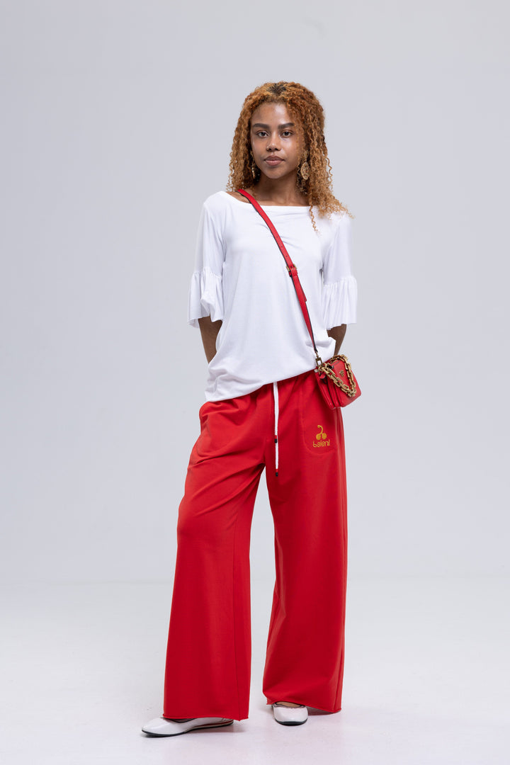 Crimson red wide leg sweatpants for women