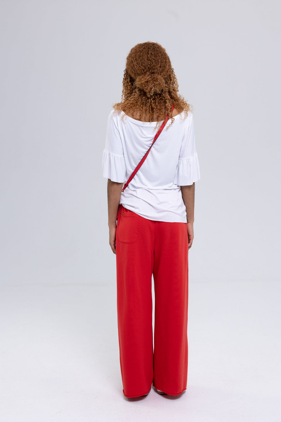 Red wide leg sweatpants side view