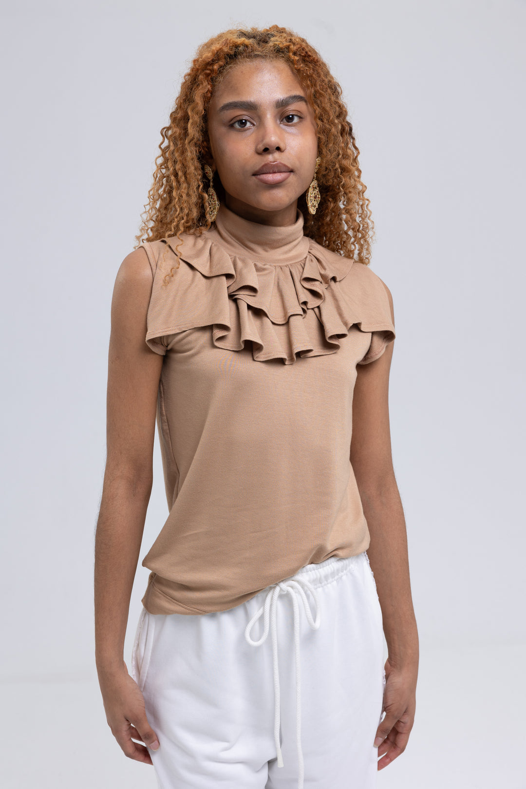 Dusty pink ruffle top for women - Baleni