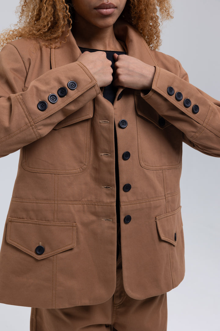Brown shirt jacket for women with button front - Baleni