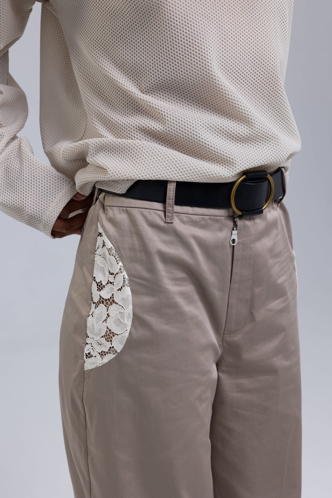 Taupe high waisted pants with lacing