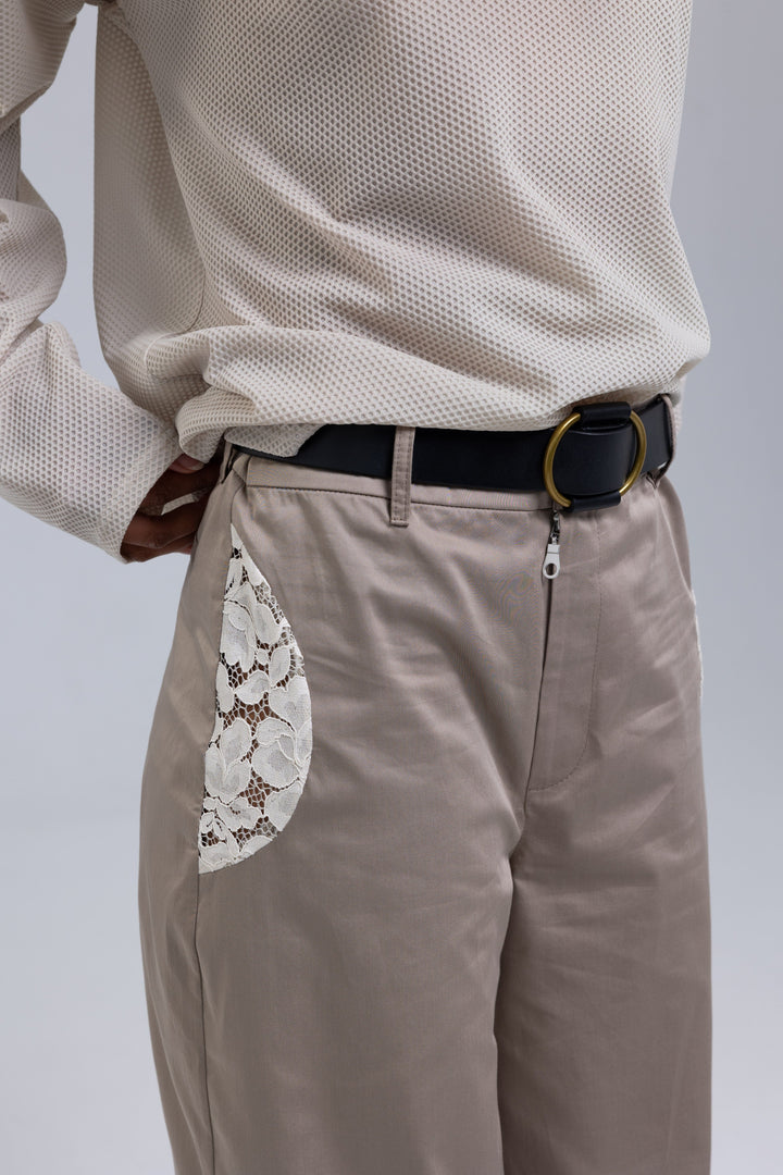 Taupe high waisted pants with lacing