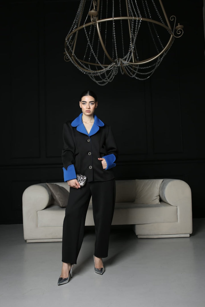 Two-tone blazer with contrast collar and cuffs - Baleni