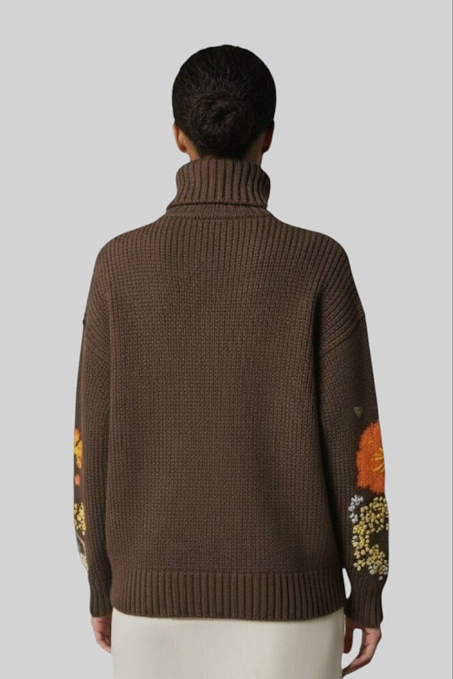 Hand-Embroidered Oversized Turtleneck Sweater