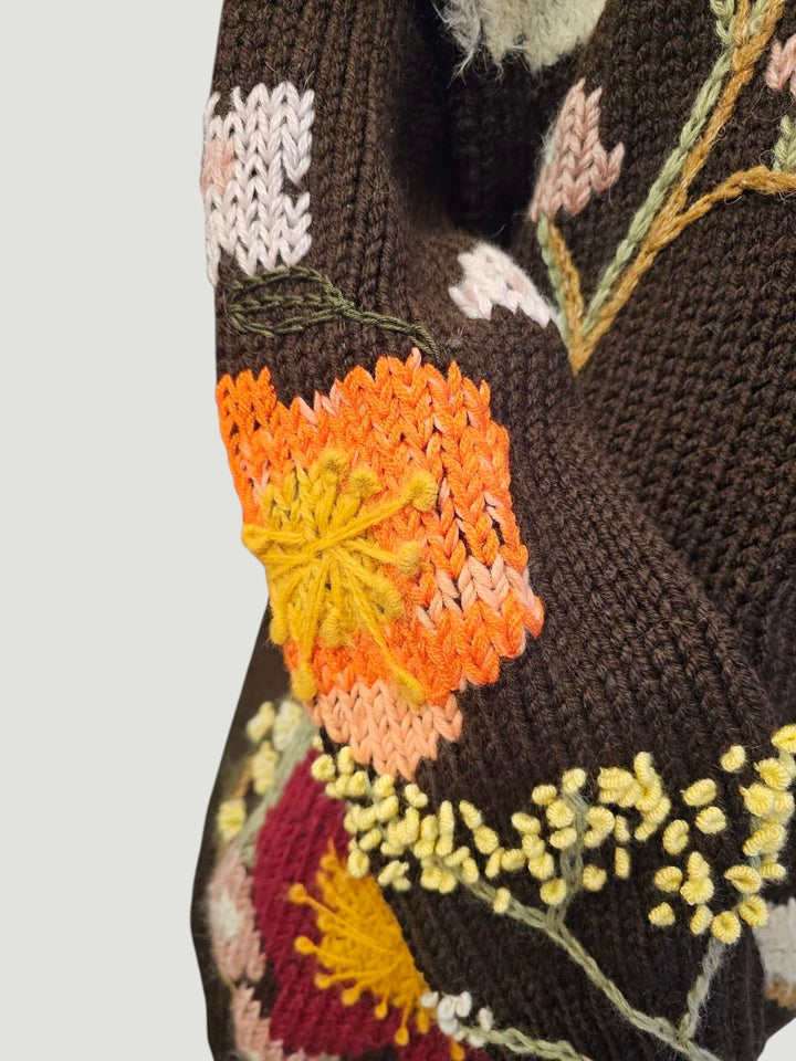 Hand-Embroidered Oversized Turtleneck Sweater