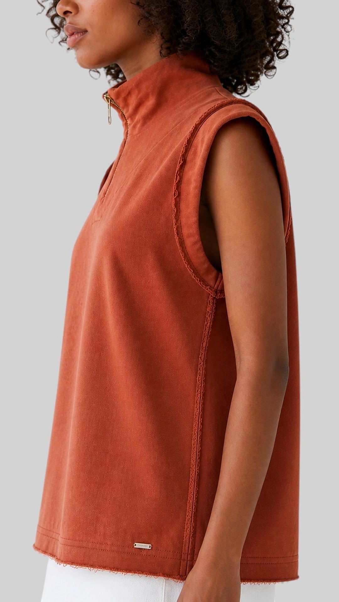 Organic Cotton Mock-Neck Sleeveless Top
