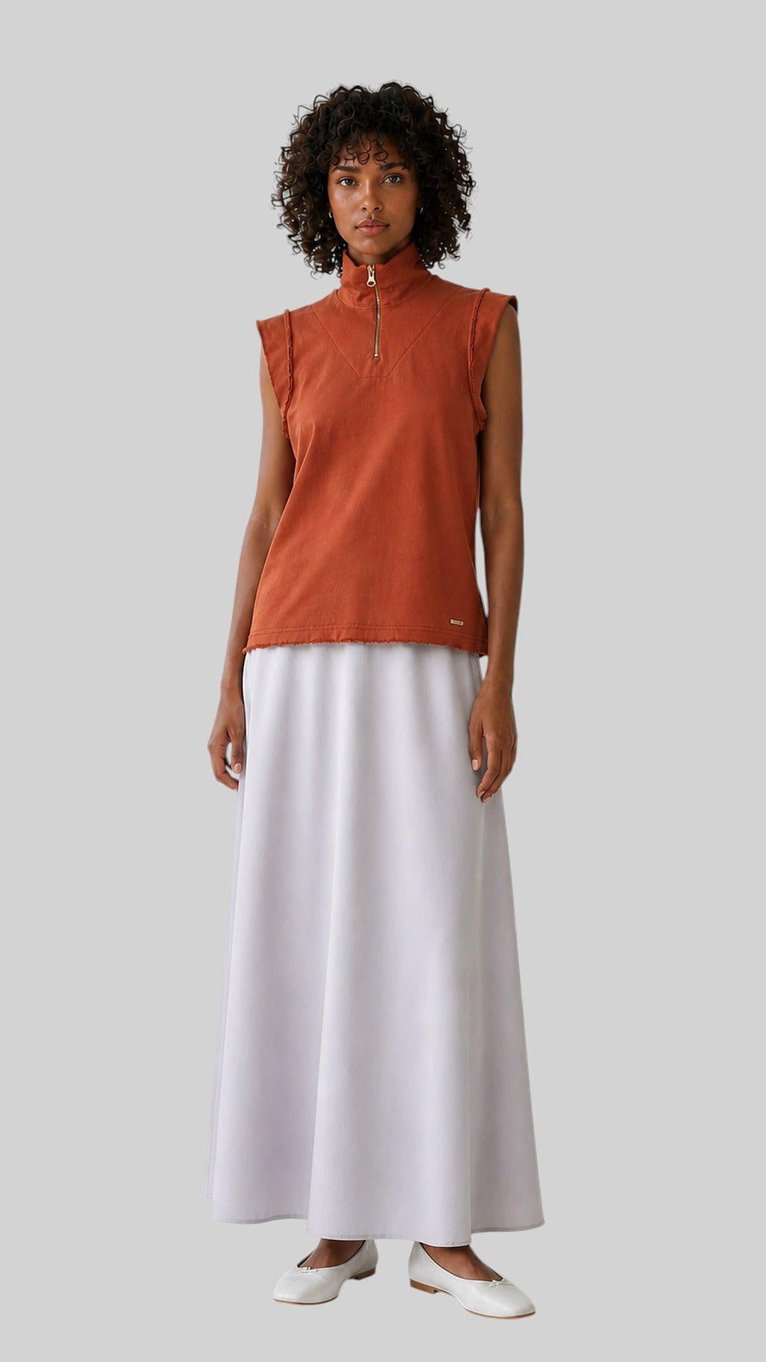 Organic Cotton Mock-Neck Sleeveless Top