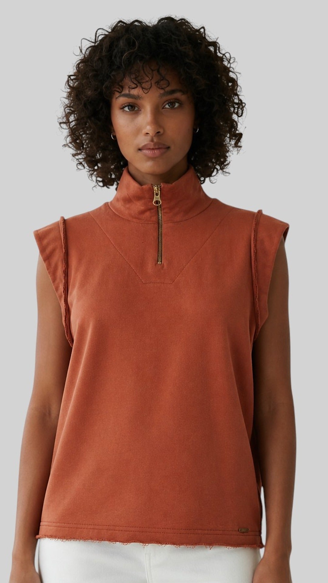 Organic Cotton Mock-Neck Sleeveless Top