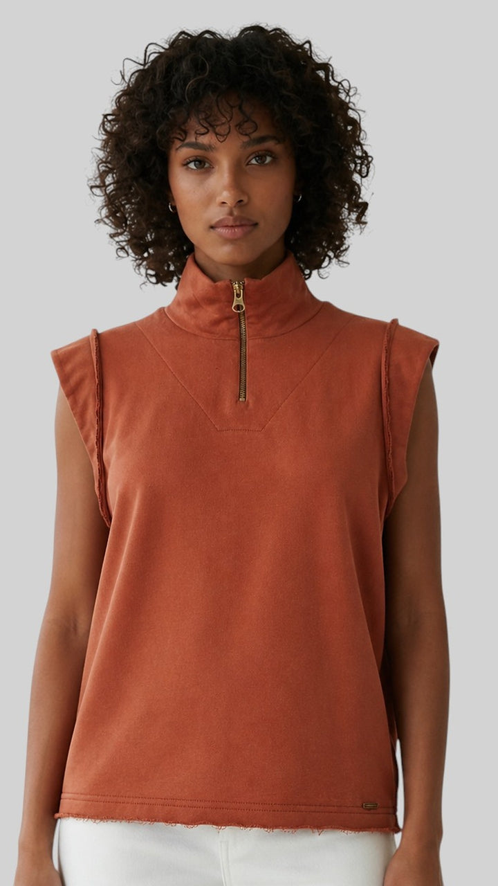 Organic Cotton Mock-Neck Sleeveless Top