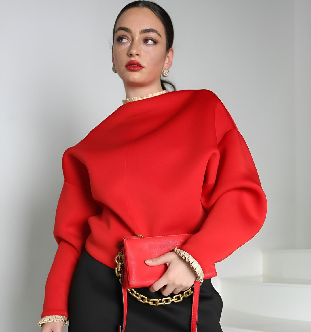 Pleated Trim Light Space Cotton Blouse
