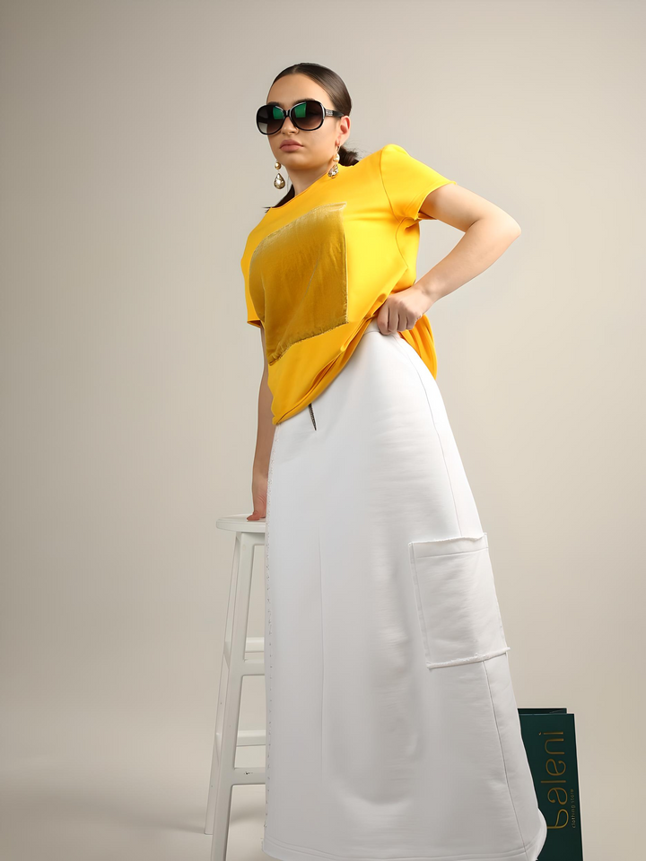 Women's white heavy cotton skirt with cargo pocket by Baleni