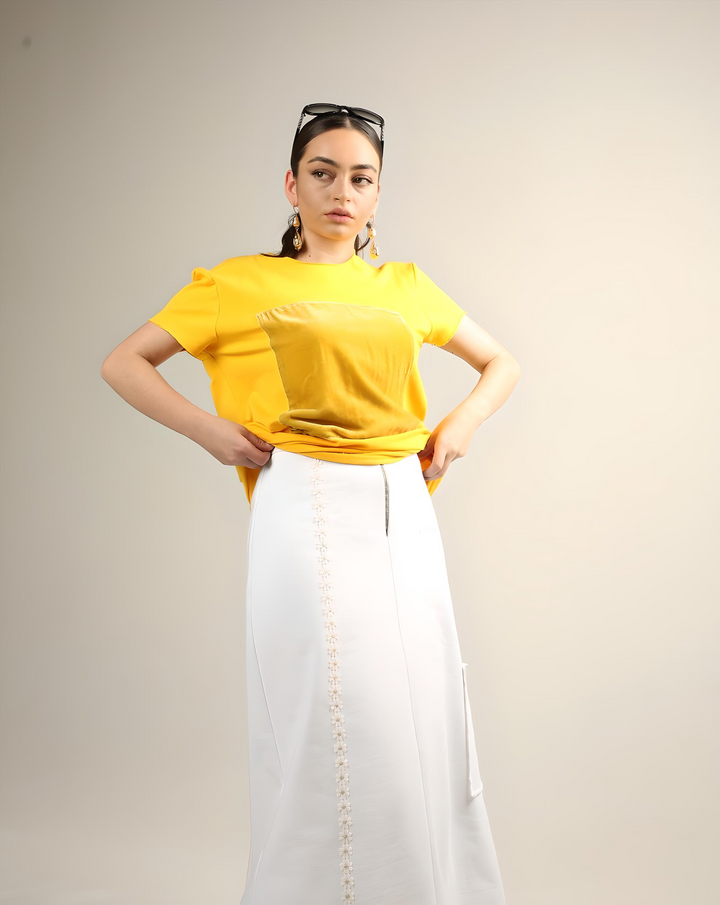 White high-waisted A-line skirt