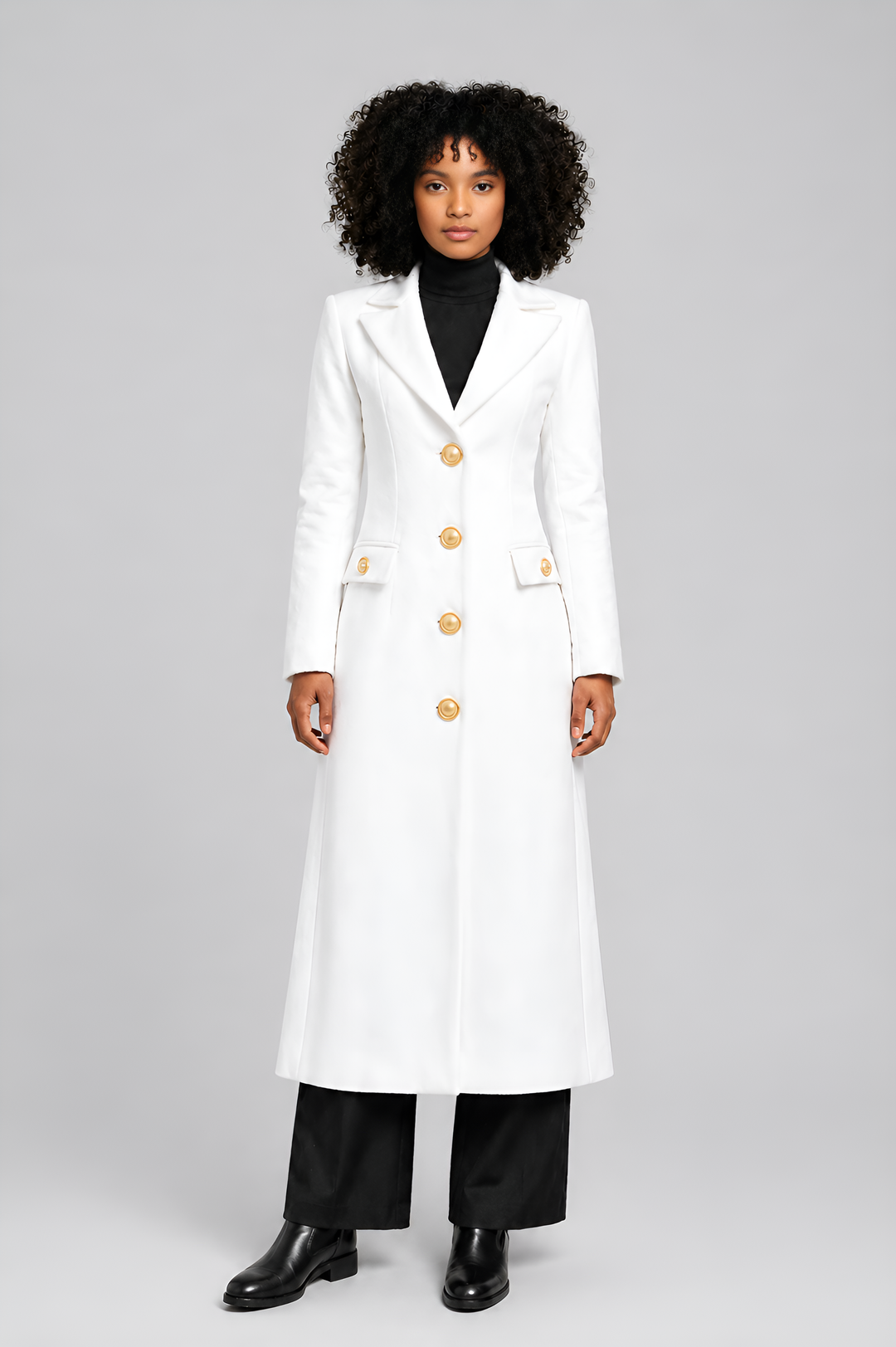 White coat for women with vintage gold buttons - Baleni