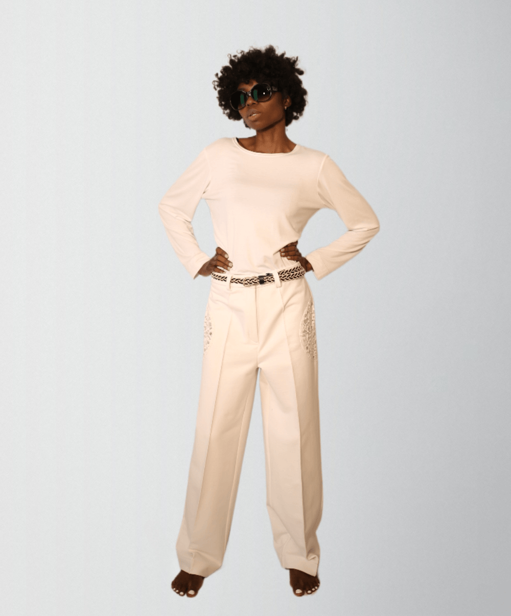 White cotton trousers with laced side panels - Baleni