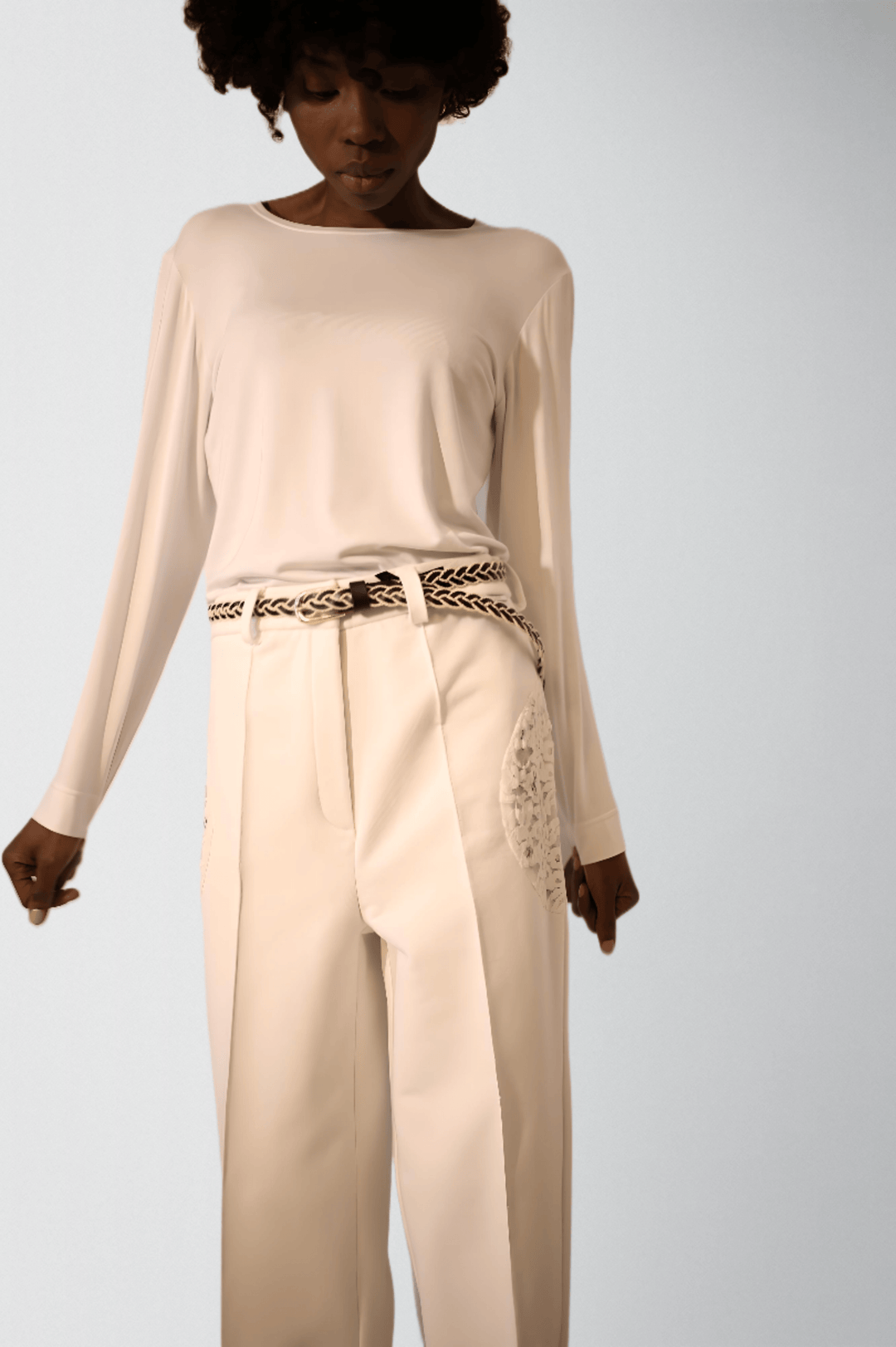 White high-waisted trousers with pintuck front - Baleni