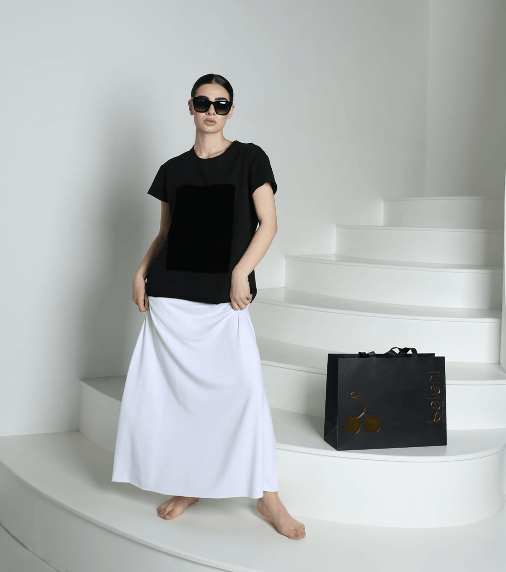 Women's white cotton maxi skirt by Baleni