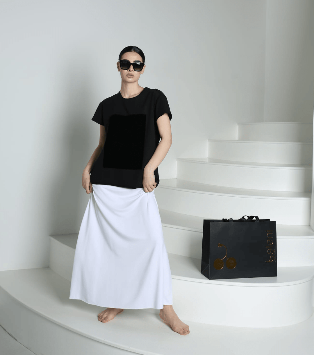 Women's white cotton maxi skirt by Baleni