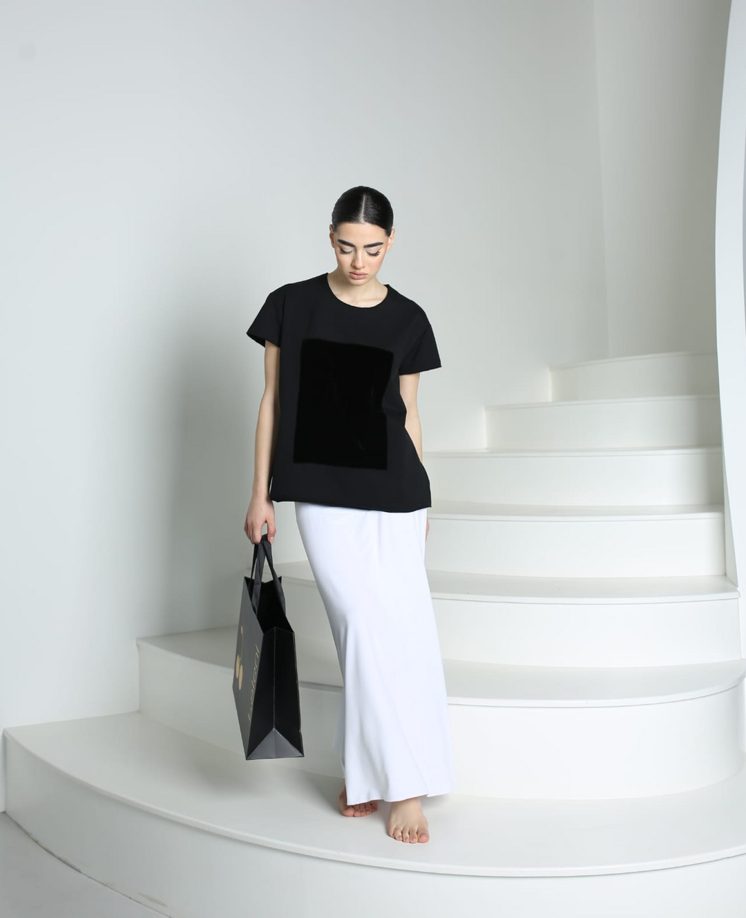 White A-line long skirt