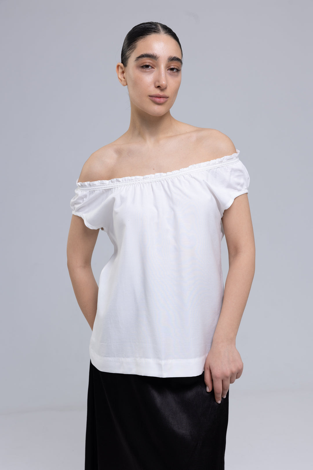White off shoulder top in silk linen