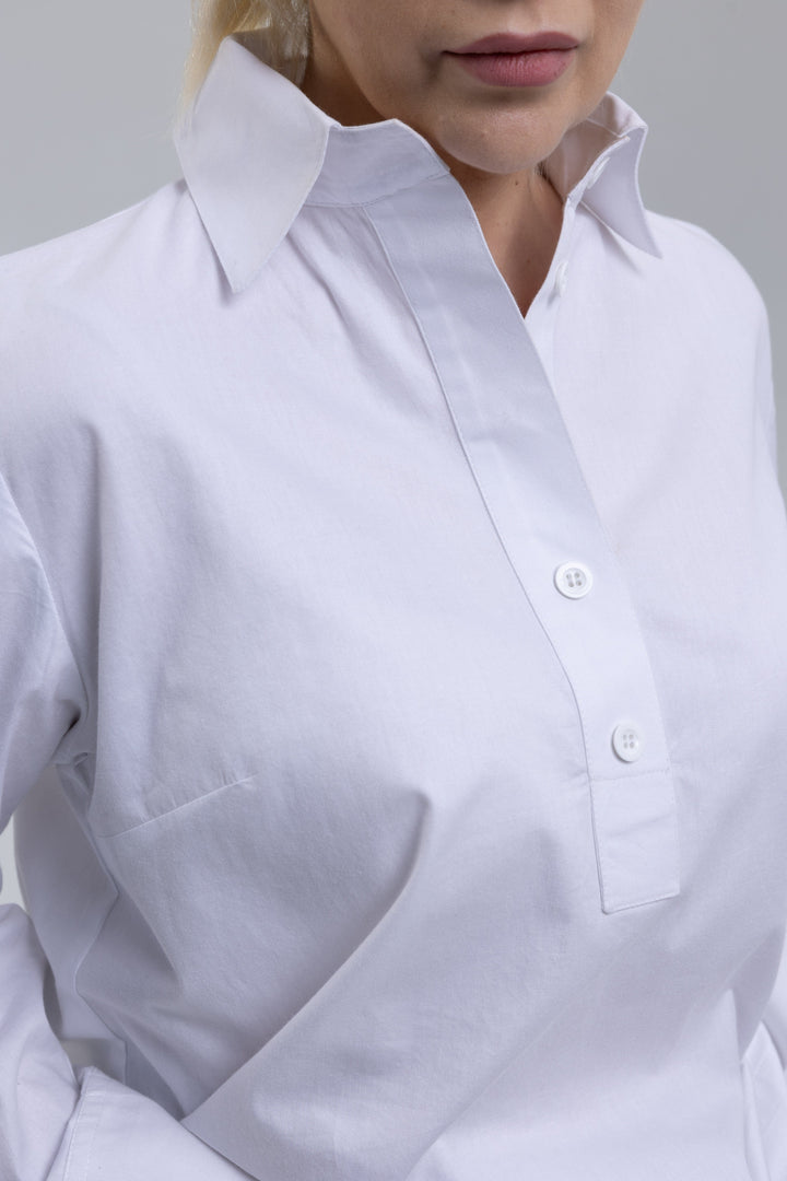 Oversized white shirt with partial button placket