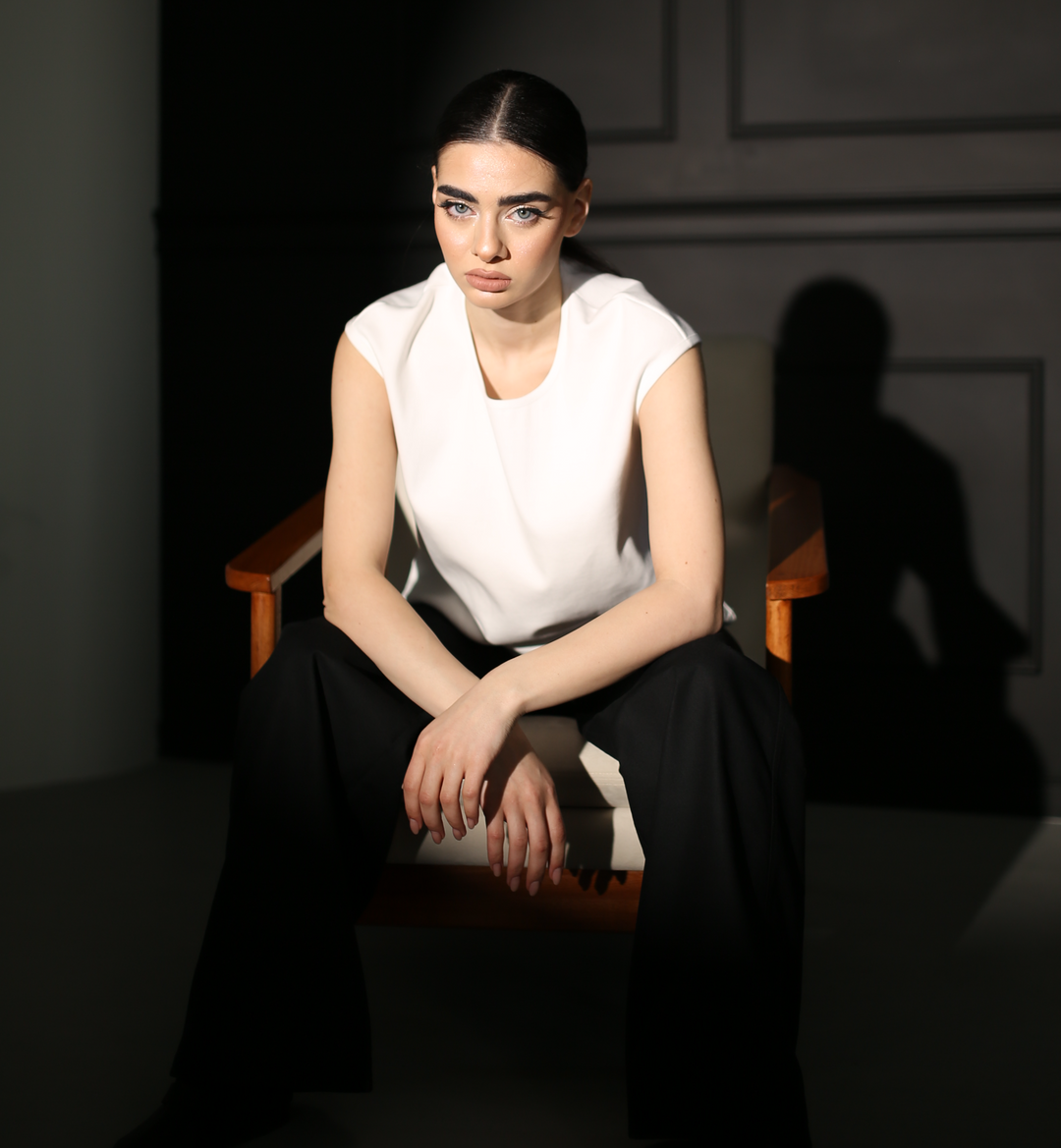 Women's white sleeveless cotton rib top by Baleni