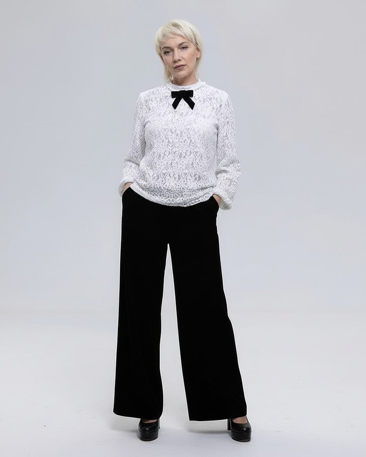 White ruffle blouse in cotton lace - Baleni