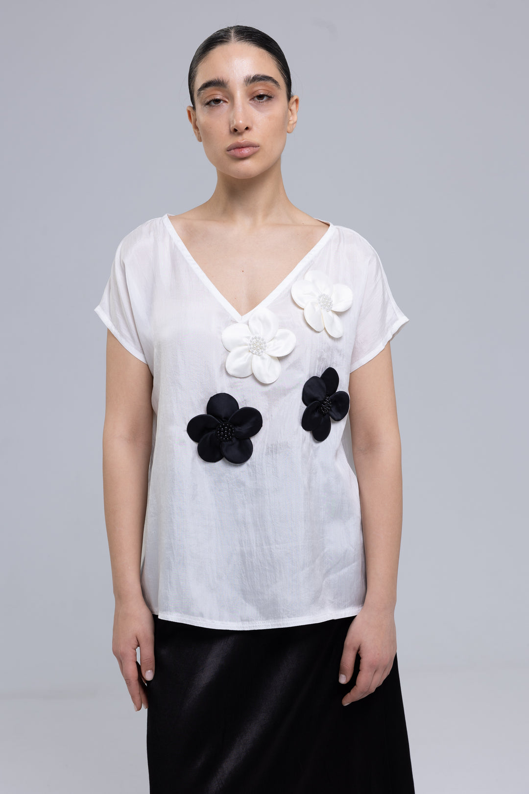 White mulberry silk V-neck blouse