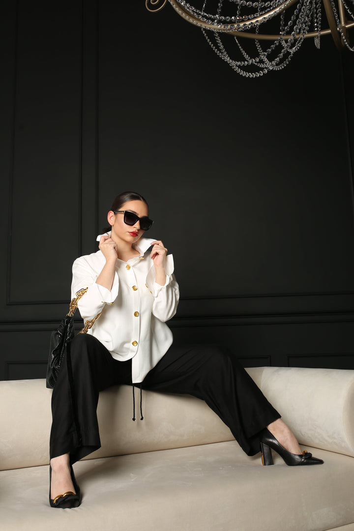 White boxy silk linen shirt