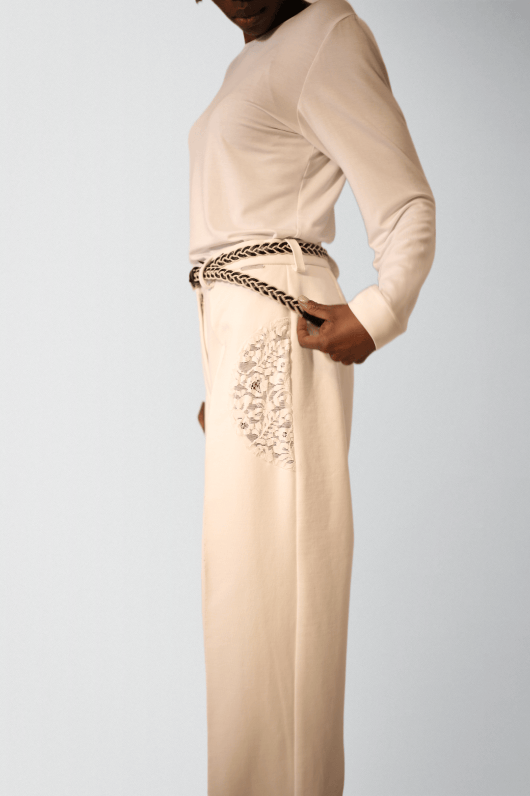 White trousers for women in heavy virgin cotton - Baleni