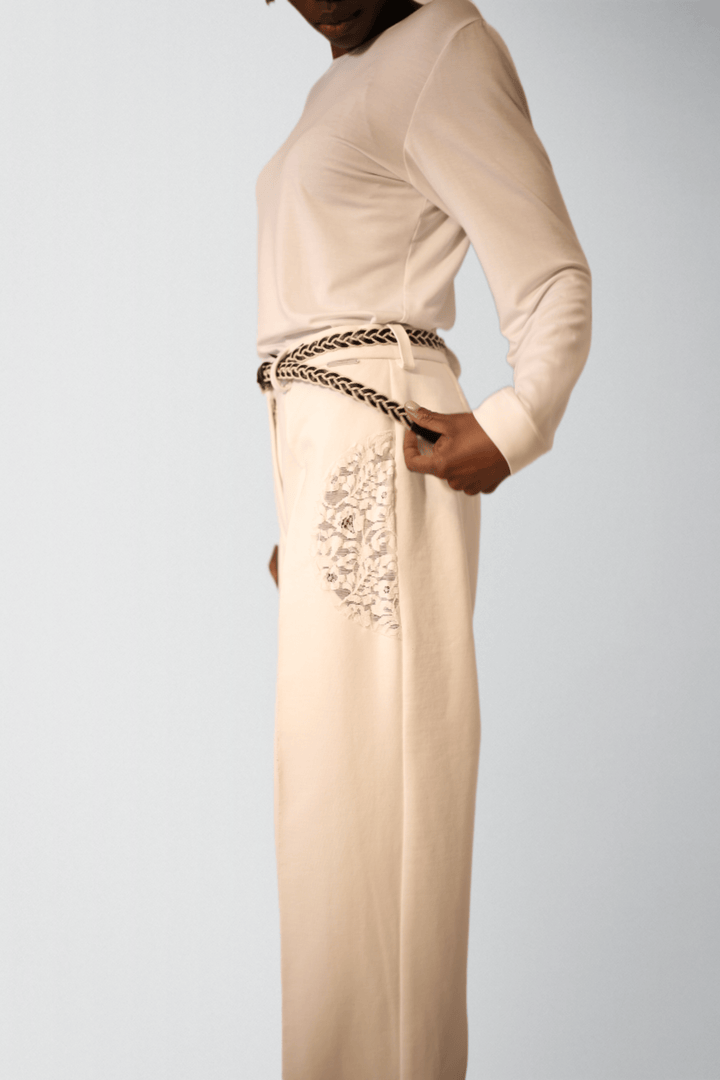 White trousers for women in heavy virgin cotton - Baleni