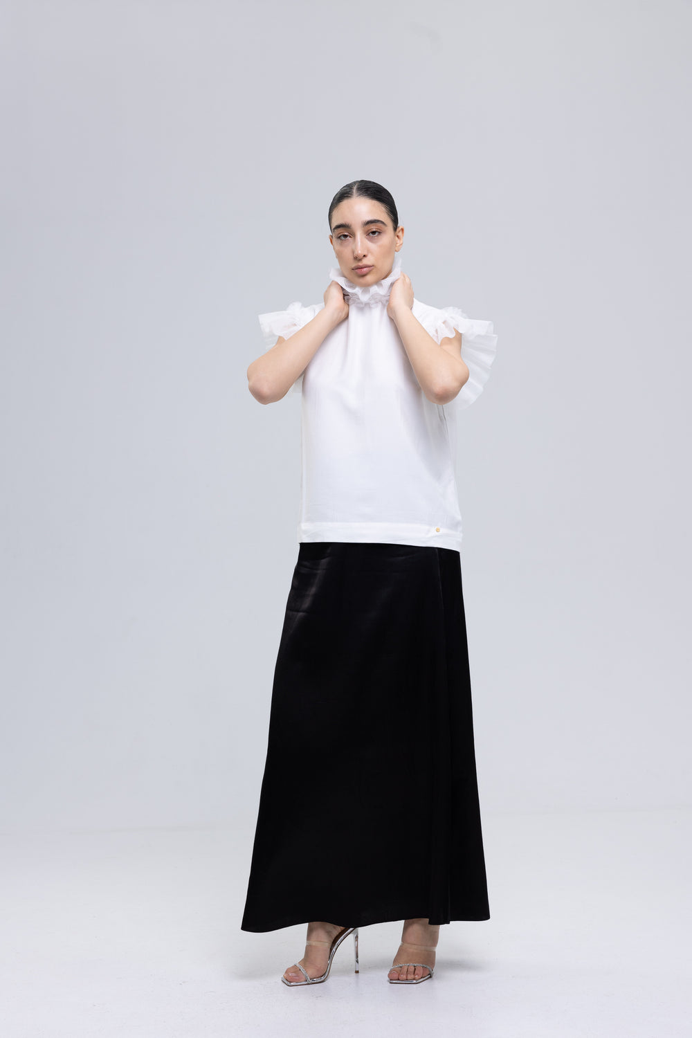 Women's white high neck lace blouse by Baleni