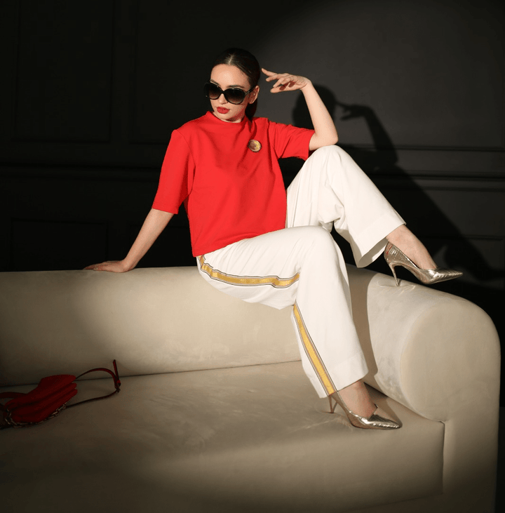 Women's white high-waisted pants by Baleni