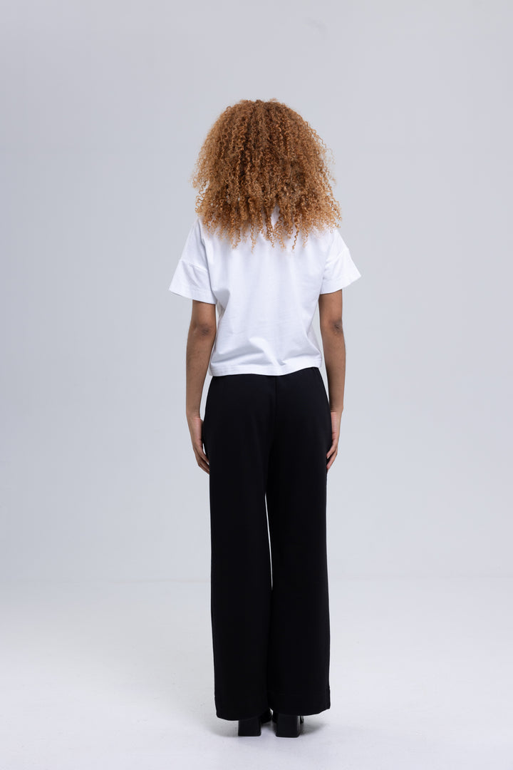 Black wide-leg cotton pants with front pleats - Baleni