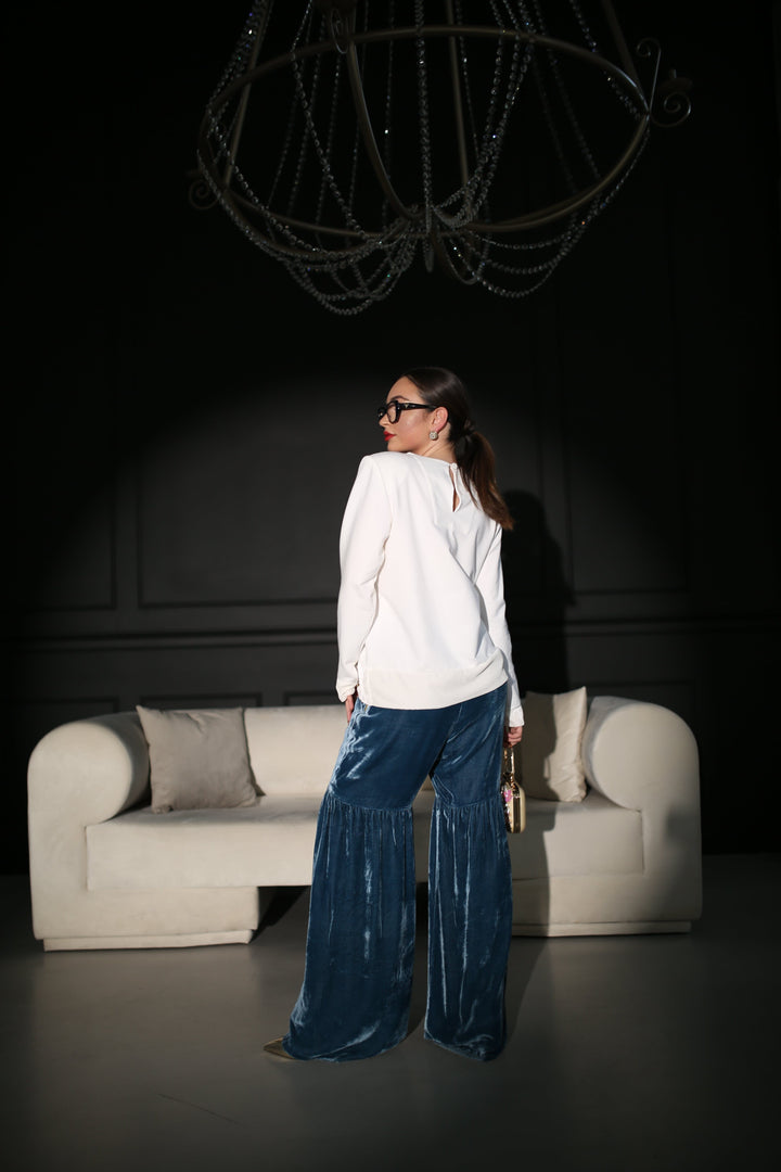 Wide-leg velvet trousers with elasticated waistband - Baleni