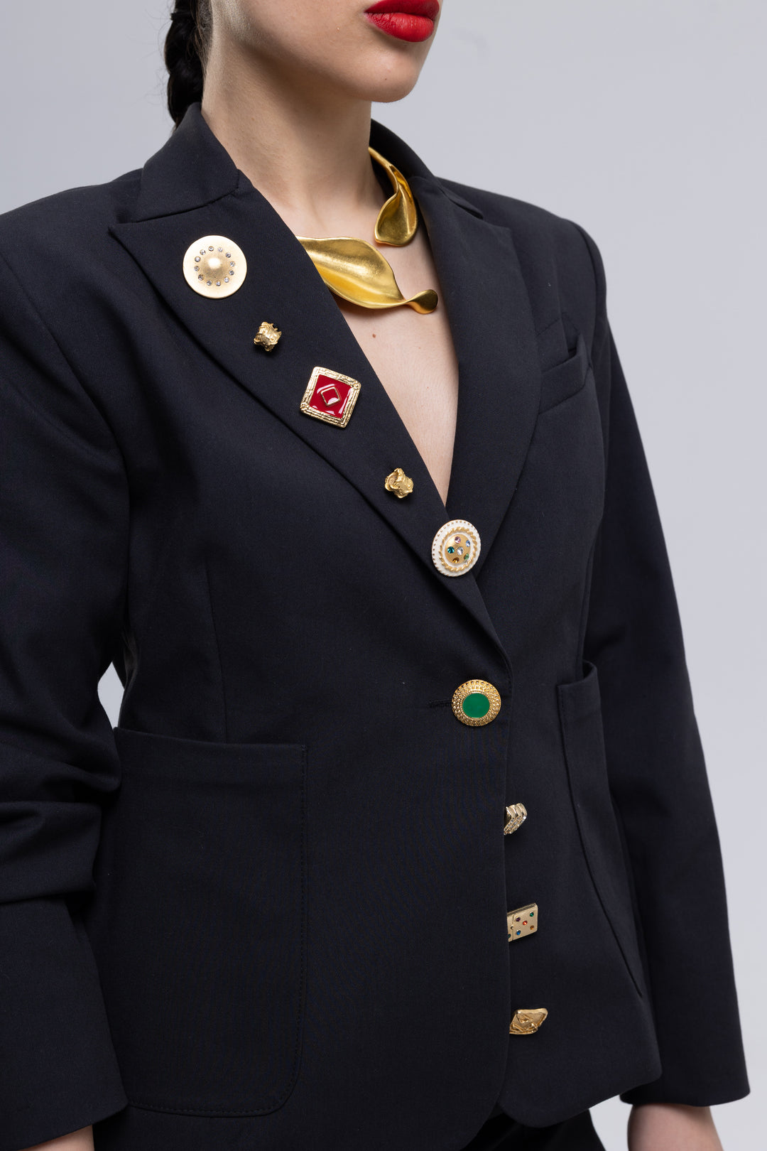 Women's black business suit in stretch cotton, made in Armenia - Baleni