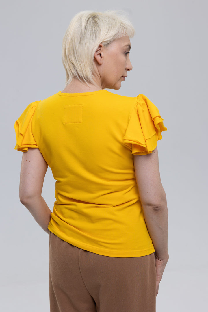 Women's yellow ruffle sleeve top by Baleni