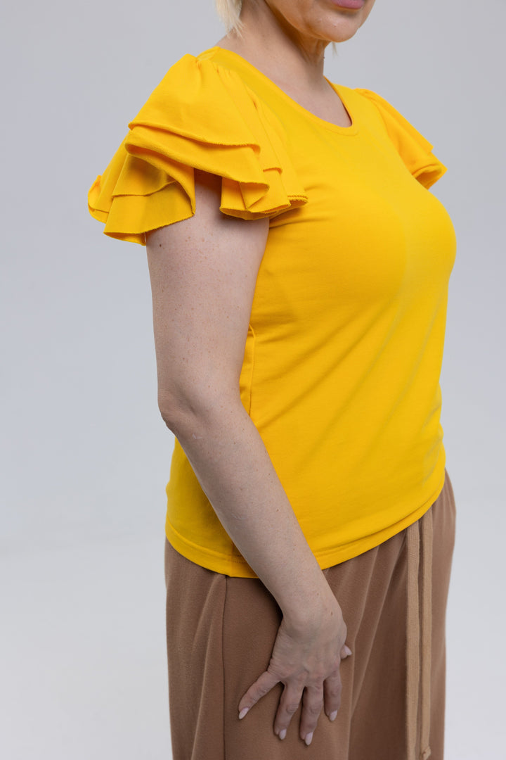 Yellow cotton top with flutter sleeves