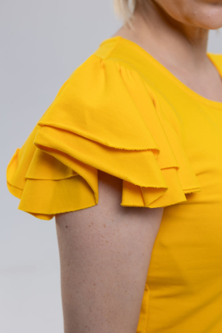 Ruffle sleeve top in bright yellow